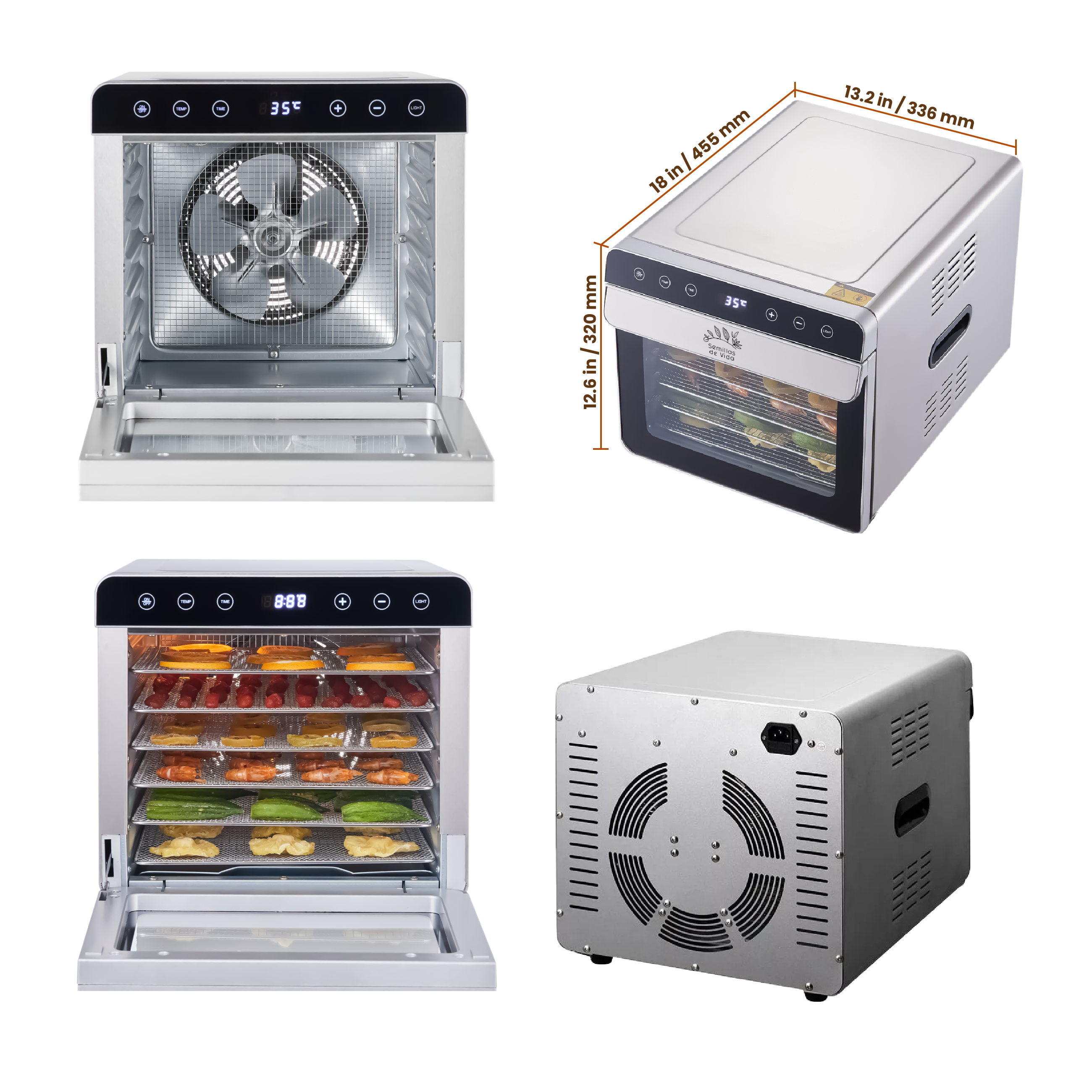 Deshidratador de Alimentos Eléctrico 6 Bandejas de Acero Inoxidable con Control de Temperatura