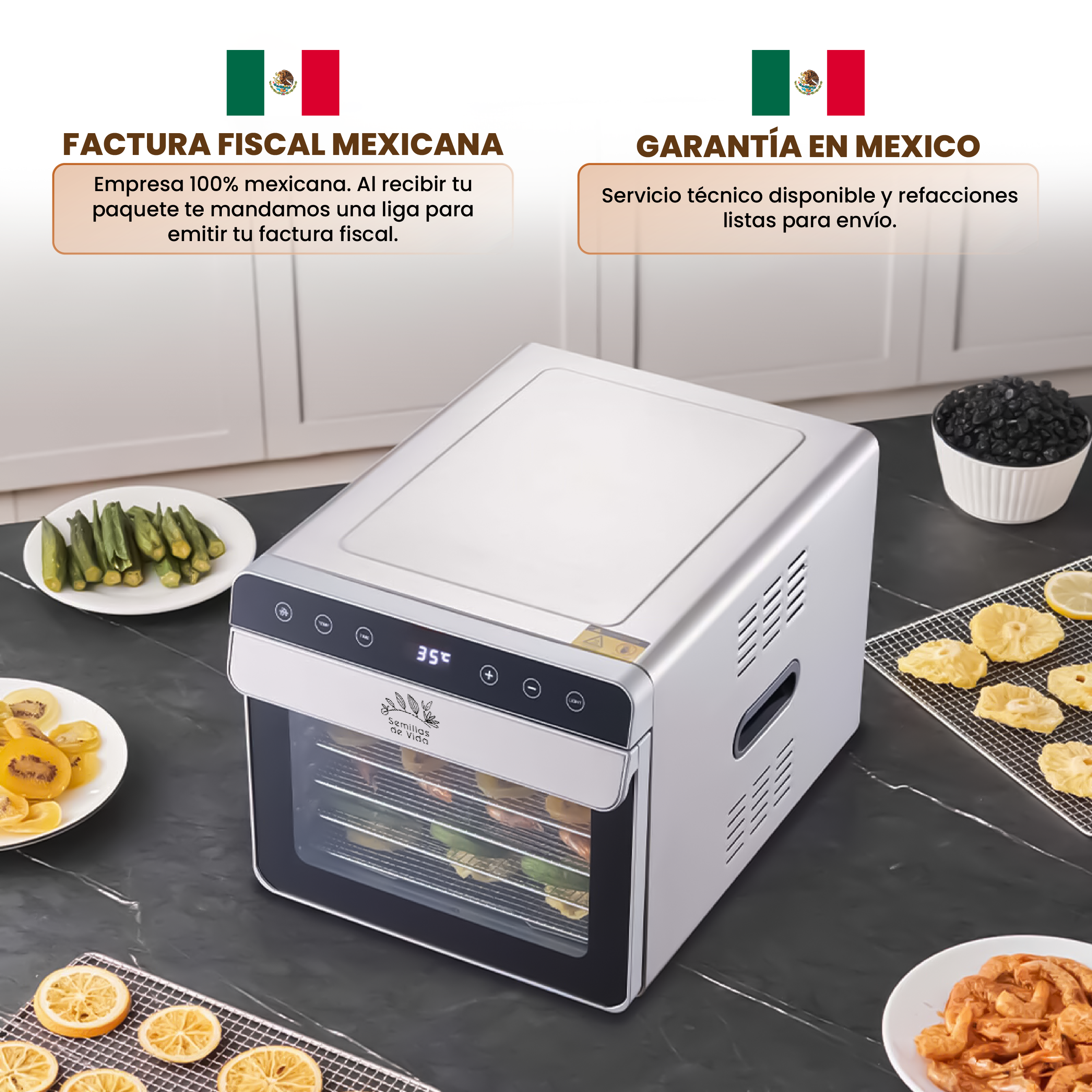 Deshidratador de Alimentos Eléctrico 6 Bandejas de Acero Inoxidable con Control de Temperatura