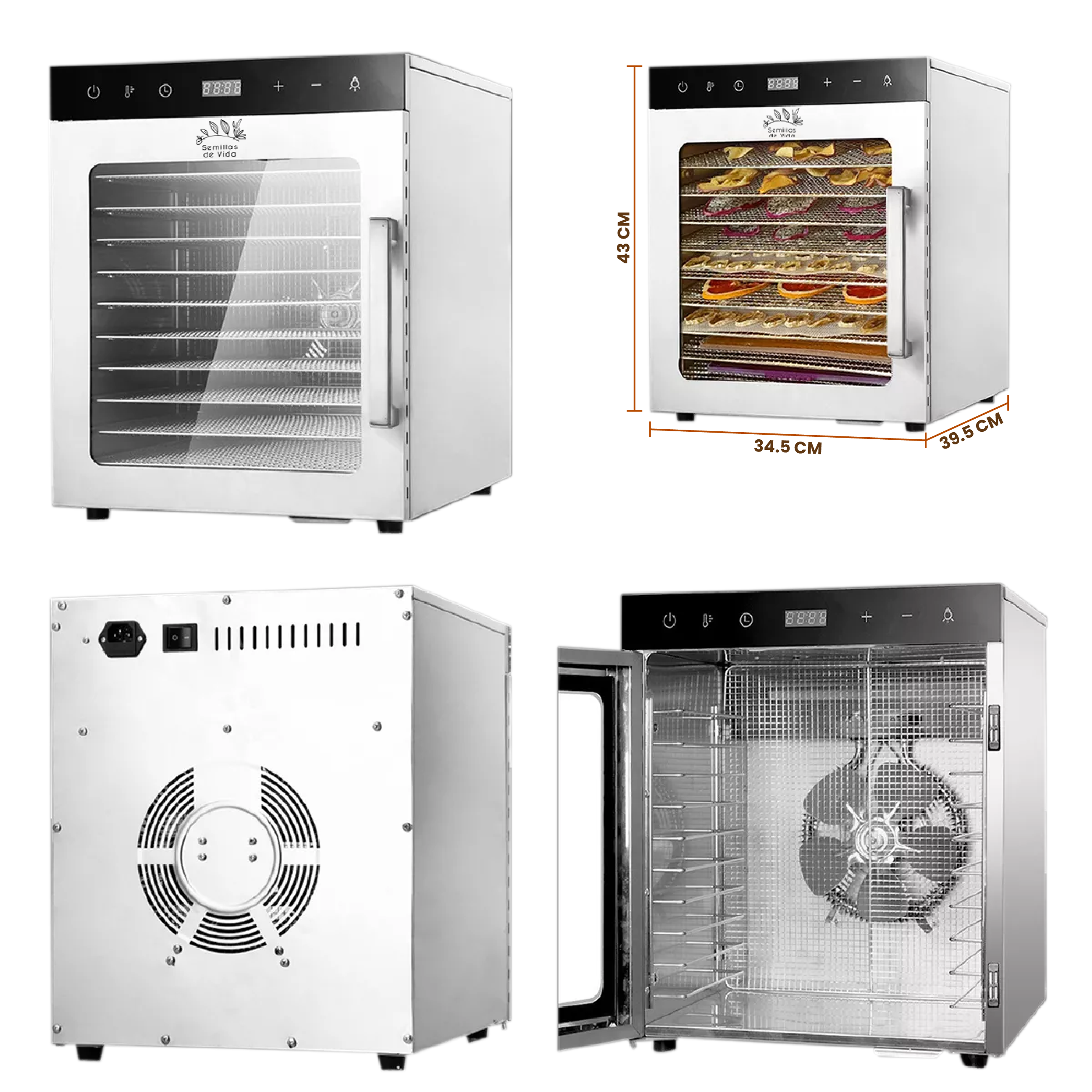Deshidratador de Alimentos Eléctrico 10 Bandejas de Acero Inoxidable con Control de Temperatura