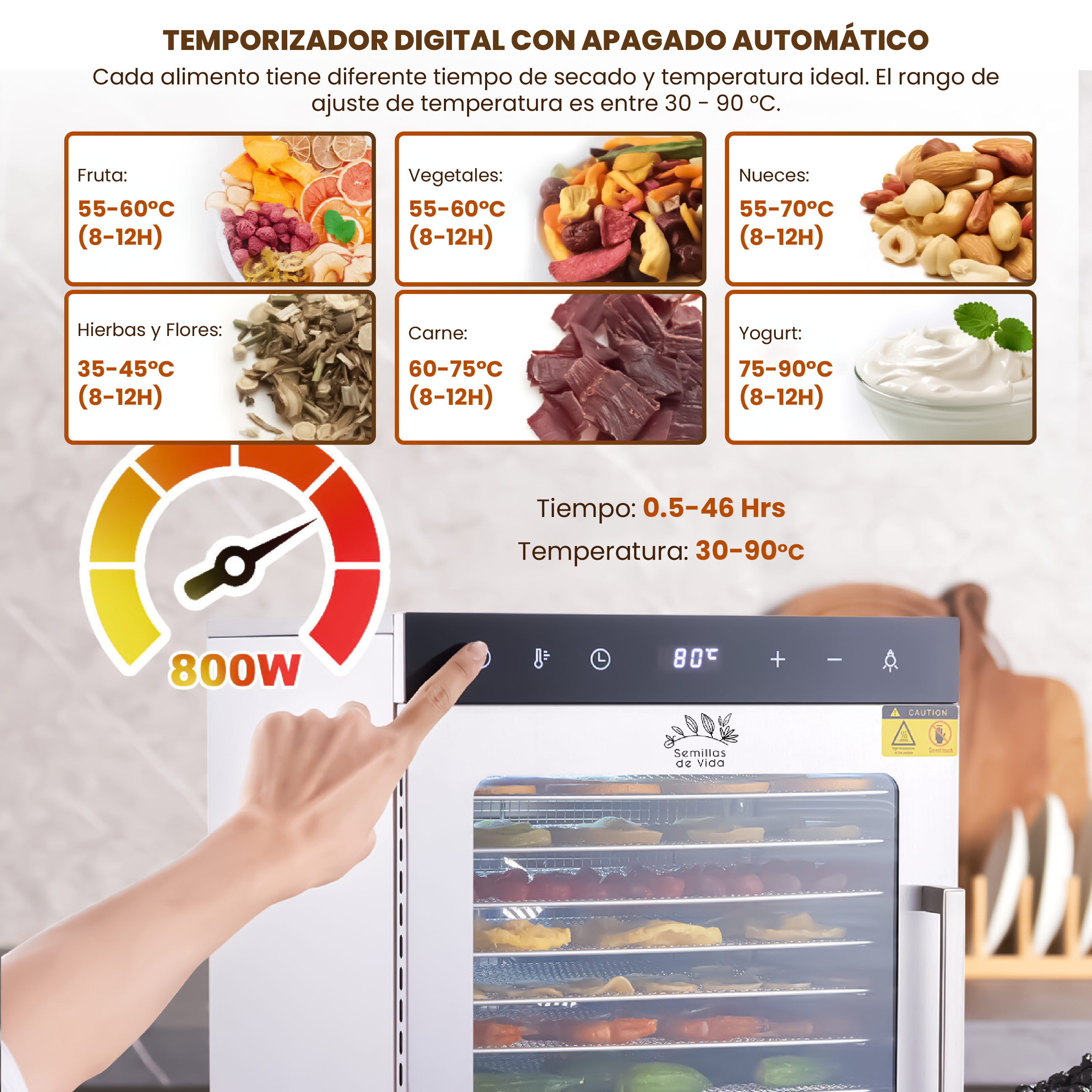 Deshidratador de Alimentos Eléctrico 10 Bandejas de Acero Inoxidable con Control de Temperatura