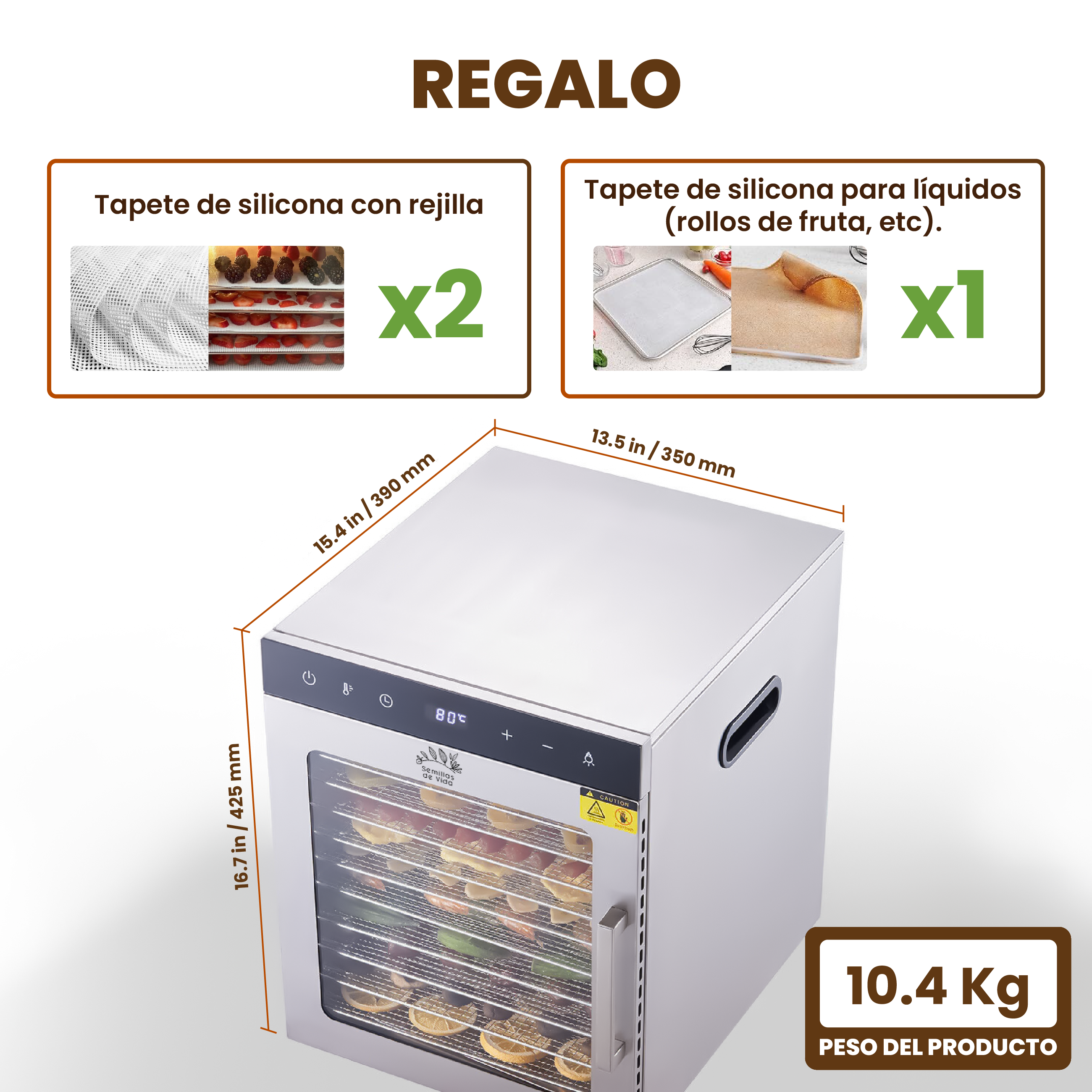 Deshidratador de Alimentos Eléctrico 10 Bandejas de Acero Inoxidable con Control de Temperatura