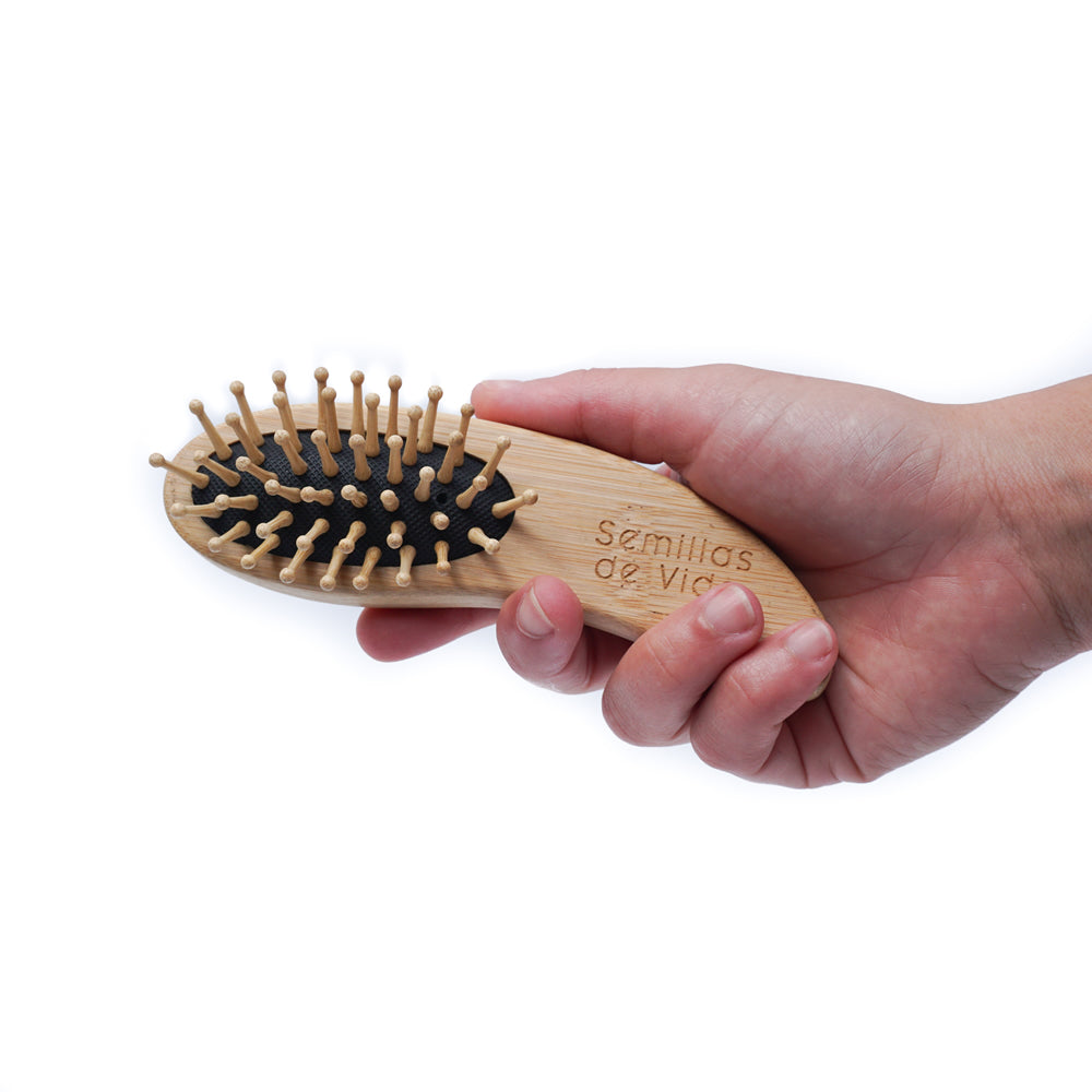Cepillo Mini Bambú Natural Para Cabello Bolsillo Ecológico