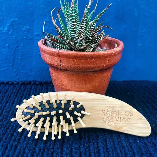 Cepillo Mini Bambú Natural Para Cabello Bolsillo Ecológico