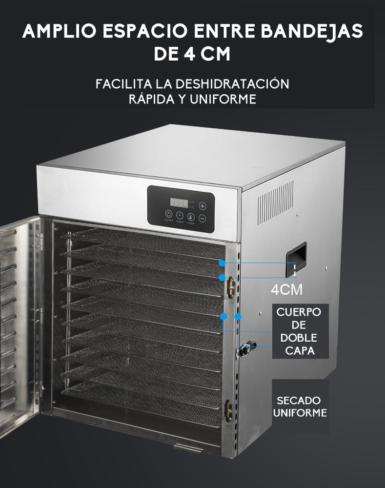 Deshidratador de Alimentos Eléctrico 12 Bandejas de Acero Inoxidable con Control de Temperatura