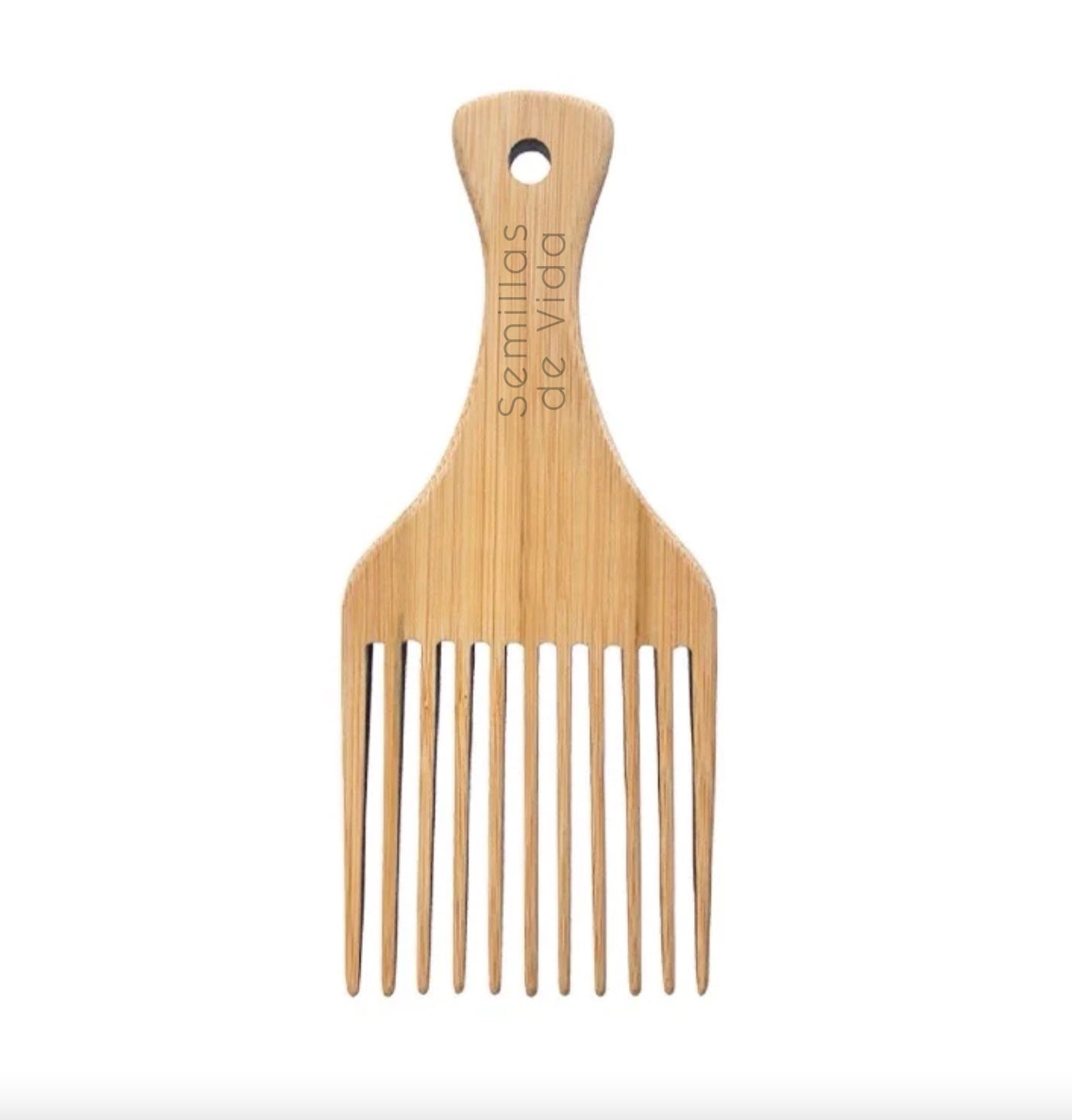 Peine Afro Pick Bambú Natural Volumen Cabello Rizado Chino