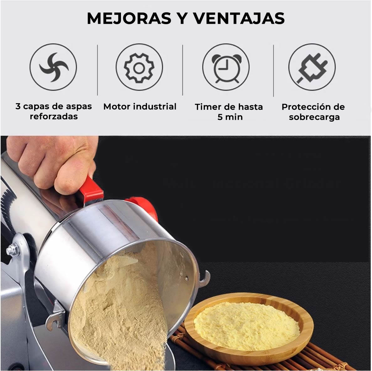 Molino Pulverizador Granos, Semillas y Especias Eléctrico 2Kg